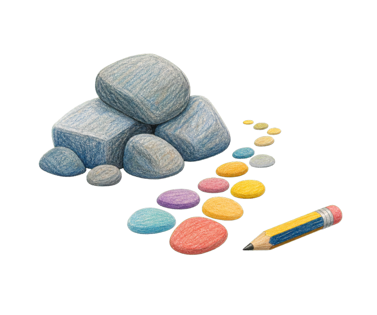 Crayon-style rocks sorted into colorful stepping stones